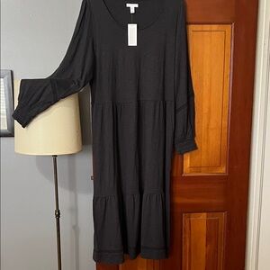Canon Black Long Sleeve Tiered Dress